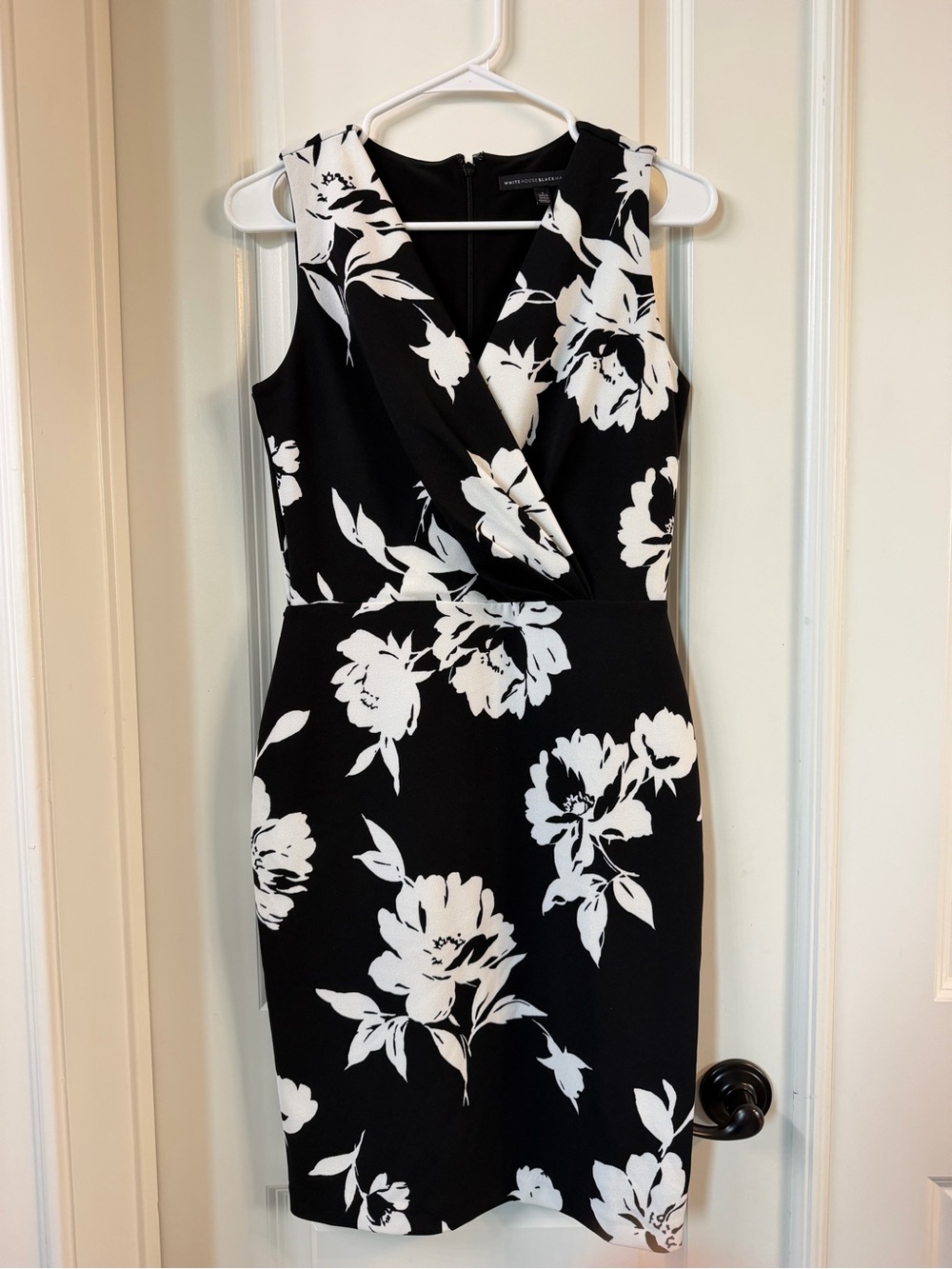 White House Black Market Black White Floral Faux Wrap Sheath Dress